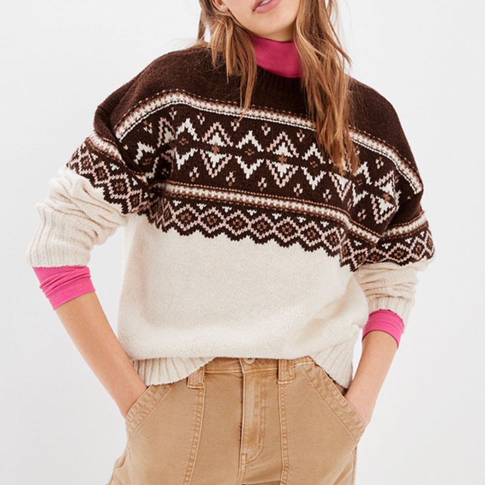 American Eagle Heavy Brown and Cream Nordic Fairisle Sweater Size S